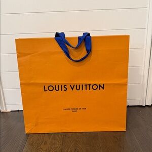 Authentic Louis Vuitton Bold Orange Paper Bag with Blue Handles